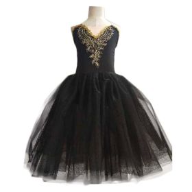 Girls Ballet Dance Costumes Black Swan Tutu Skirt Sequin Performance Dress