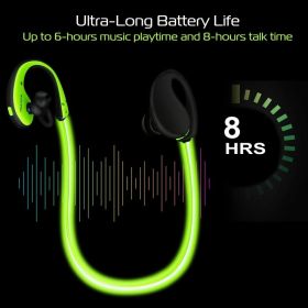 1Pc Wireless Sports Headsets Wireless V4.1 Neckband Earphones HD Stereo Sweat-proof Headphones Earbuds With  LED Light Mic 8Hrs Work Running (Option: 1Pc Green)