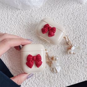 Beige Red Bow Shell Pendant Wireless Earphone Case (Option: Beige Red Bow Shell-AirPods1or2)