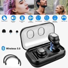 TWS Wireless 5.0 Earbuds IPX4 Touch In-Ear Stereo Earphone Noise Canceling Earpieces 32.8 Ft Transmission Range (Option: Black)