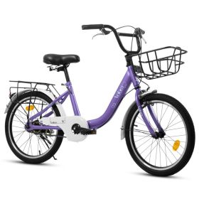 A20182 20 Inch Kids Bike For Boys & Girls, Children's Bicycle With Coaster Brake & V-Brake, 1-Speed, Chain Guard & Rear Rack, Lightweight Steel F (Option: Purple)