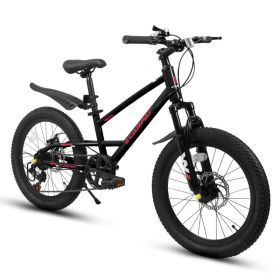 A20184 20 Inch Mountain Kids Bike For Boys & Girls, Ages 6-12, 7-Speed With Front Suspension (Option: Black)