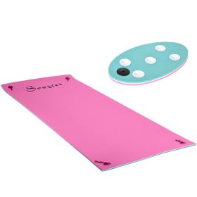 12' x 5' Lily Pad Floating Mat with Cup Holder Table, 3-Layer Portable Roll-Up Water Mat Float Dock for 2-3 People, on Lake, River, Beach, Swimmi (Option: Pink-1540x420x420 mm)