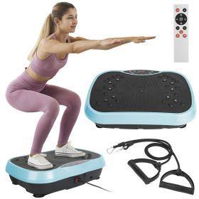 Vibration Exercise Machine With Resistant Bands Remote Control Whole Body Vibration Platform Workout Equipment Home Fitness Training Equipment Fo (Color: Blue)