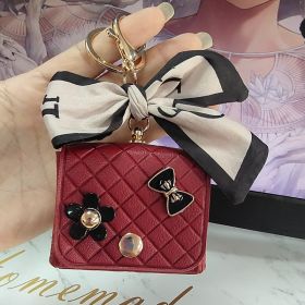 Korean Style Silk Scarf Earphone Bag (Option: Wine Red-AirPods Universal)