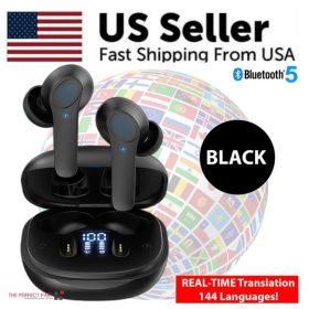 Translator Earbuds 144 Languages Real Time Online OffLine Translation Earphones (Option: Black)