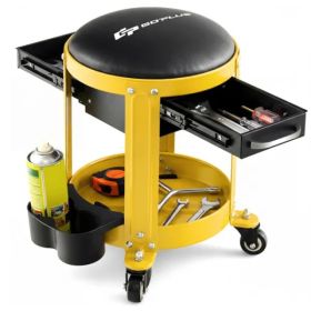 Workshop Creeper Seat With Removable Padded Seat And Drawers-Yellow (Option: Defaulttitle)